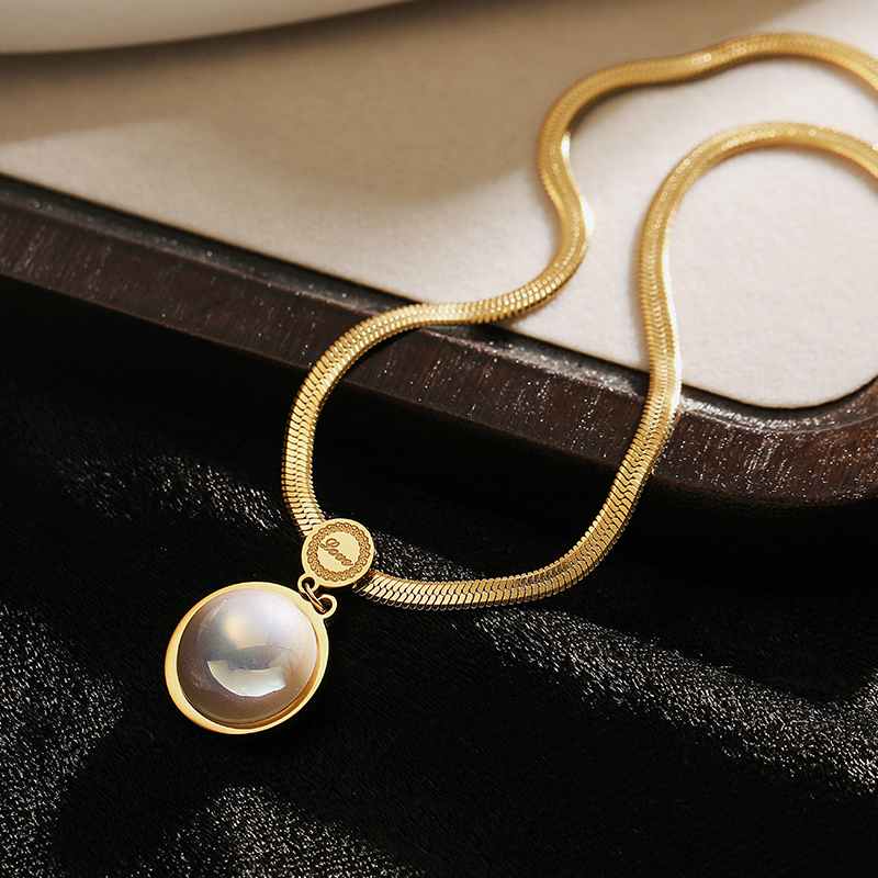 FRENCH【轻度定制】  小众设计高级感珍珠吊坠时尚蛇骨链项链女