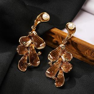 花瓣高级感滴釉设计珍珠气质银针耳环女 长款 FRENCH 轻度定制