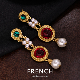 FRENCH珍珠耳环耳饰女轻奢爆款2025新款高级感流苏方圆脸小众耳坠