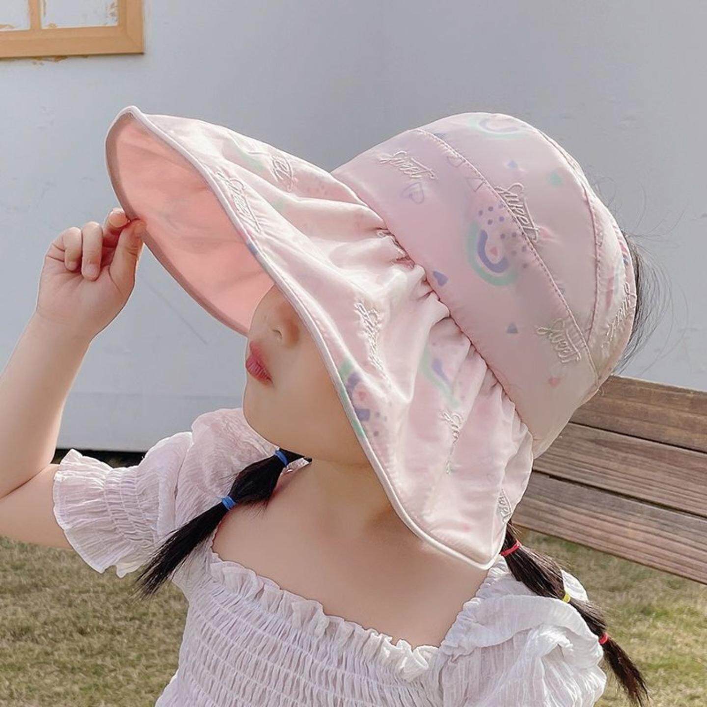 儿童防晒帽子女童夏季空顶遮阳帽防紫外线宝宝太阳帽春游大檐凉帽