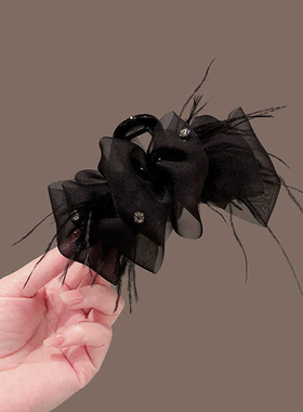 卡雪韩系网纱云朵泡泡抓夹高级感气质大号马尾优雅发夹羽毛鲨鱼夹