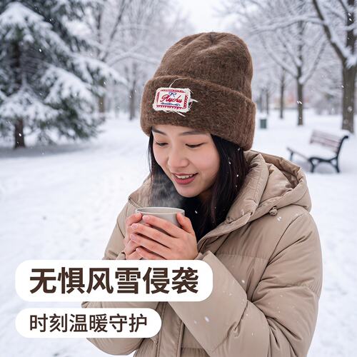 针织毛线帽男女秋冬保暖护耳防寒加厚冷帽户外穿搭针织帽滑雪帽子