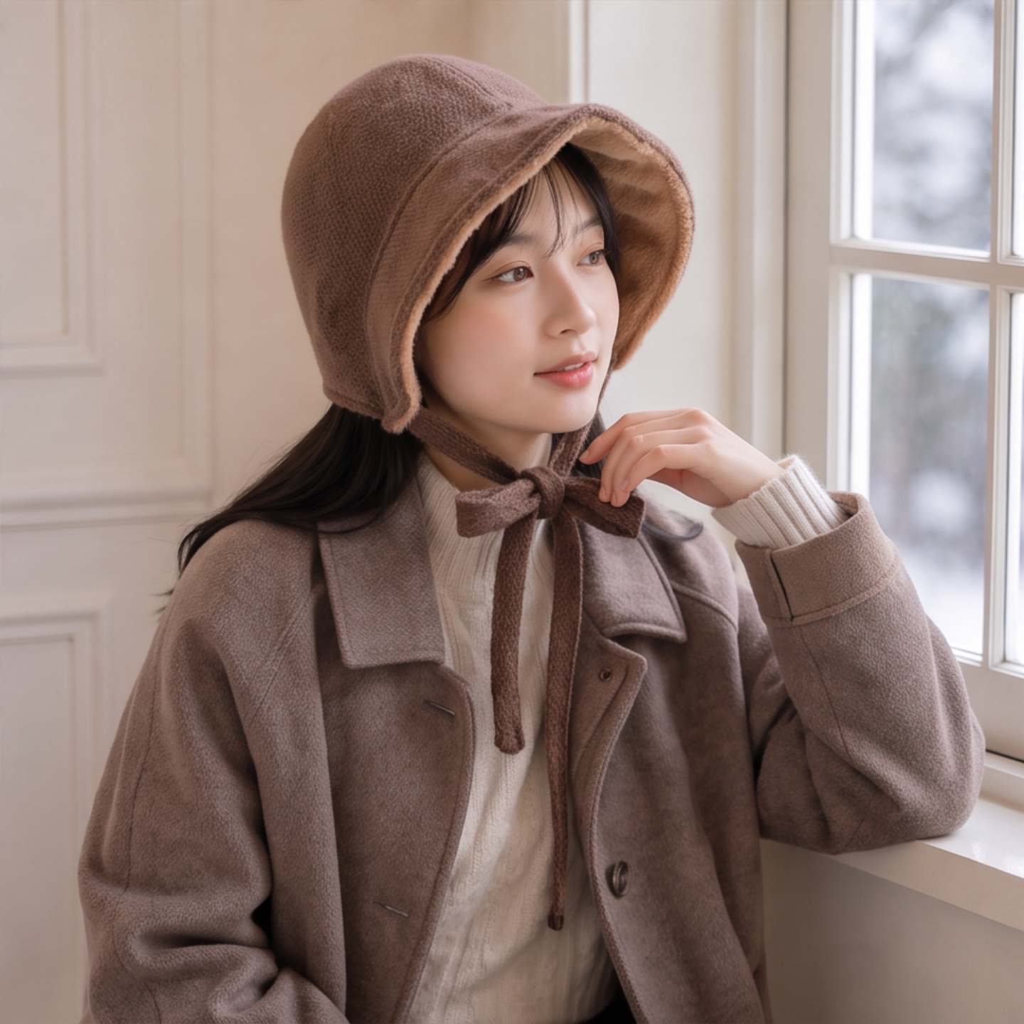 韩版加绒加厚保暖护耳帽女秋冬防寒系带毛绒渔夫帽子女士雷锋帽子