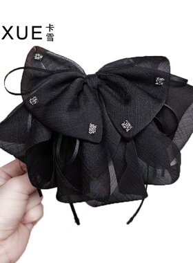 韩系时尚雪纺飘带蝴蝶结发夹女新款后脑勺马尾抓夹半扎发鲨鱼夹子