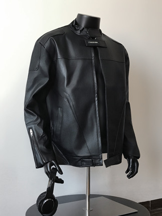 Qago American-Style High-End Niche Leather Motorcycle Jacket for Men, Loose Retro Design, Deconstructed Pu Leather Jacket