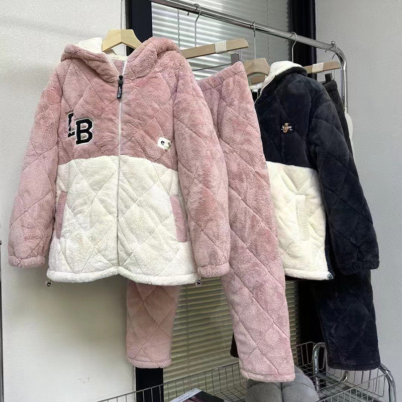 佰伦世家情侣睡衣拉链连帽家居服青年冬季加厚三层保暖珊瑚绒夹棉,女士内衣/男士内衣/家居服,睡衣/家居服套装,淘宝优惠券,粉丝福利购,淘宝优惠卷