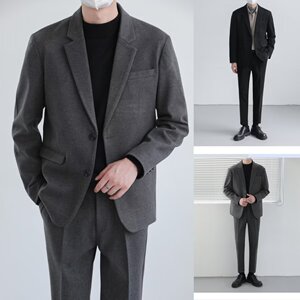 新款秋冬季男士加厚星空呢西服外套潮流休闲修身毛呢西装外套男潮