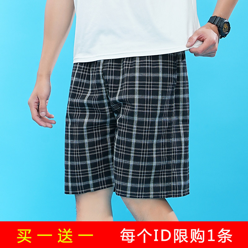 中老年短裤夏大裤衩宽松纯棉休闲薄款格子五分裤全棉大码男士睡裤