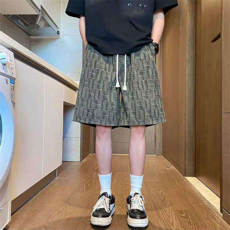 运动短裤男夏季潮流薄款宽松痞帅五分裤子休闲大码格纹中裤高级感