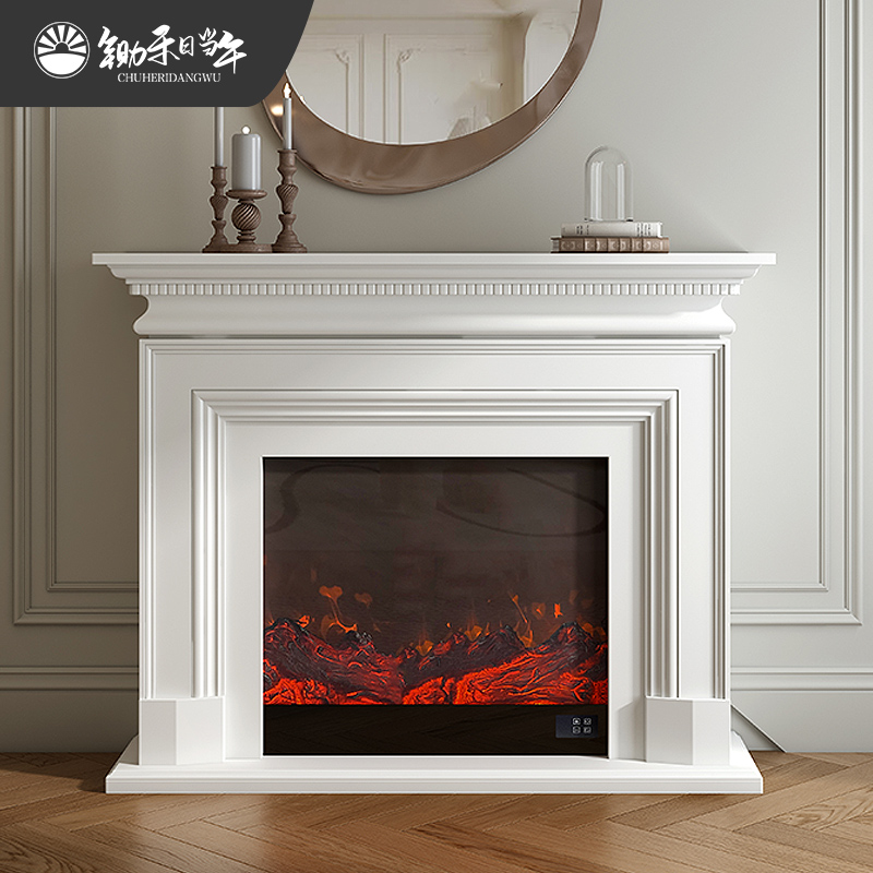 法式覆古白色壁炉装饰柜彷真火焰电子取暖炉芯壁炉架