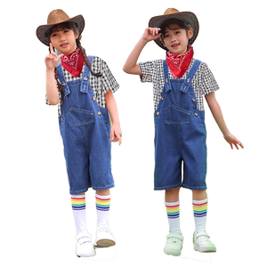 牛仔很忙演出服装儿童舞蹈服幼儿园爵士舞西部牛仔长袖背带裤表演