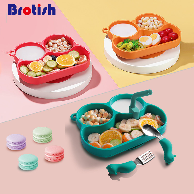 宝宝硅胶餐盘婴儿吸盘式分格盘一岁儿童自主进食吃饭一体吸附餐具