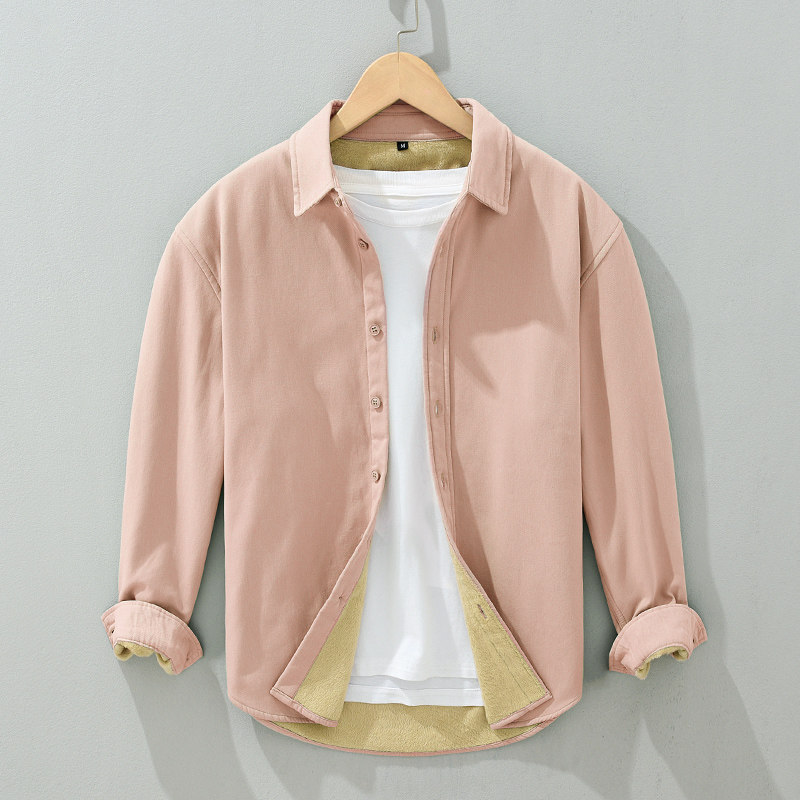 【100%棉 加绒加厚】休闲风纯棉长袖衬衫男翻领宽松保暖百搭外套