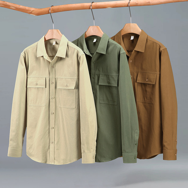 100%纯棉衬衫男长袖春秋季新款宽松休闲百搭衬衣外套男装上衣
