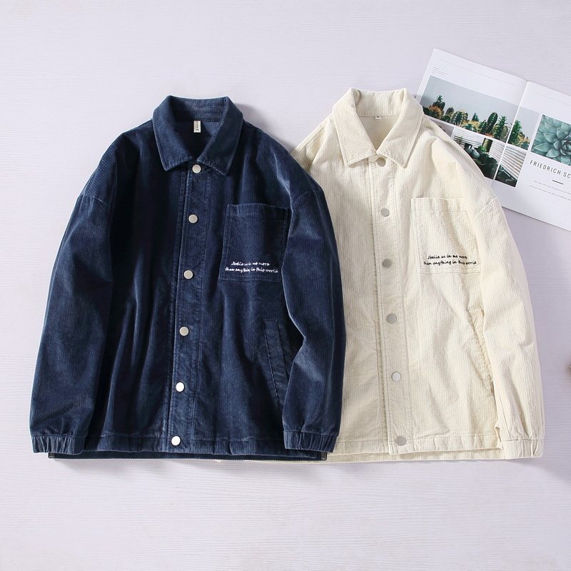 新款秋季简约中性风商务休闲翻领夹克男百搭宽松外套潮流