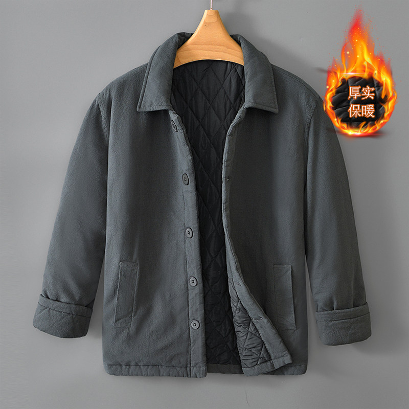 【100%棉加厚保暖】男士加厚棉衣翻领纽扣宽松防寒棉服外套厚实