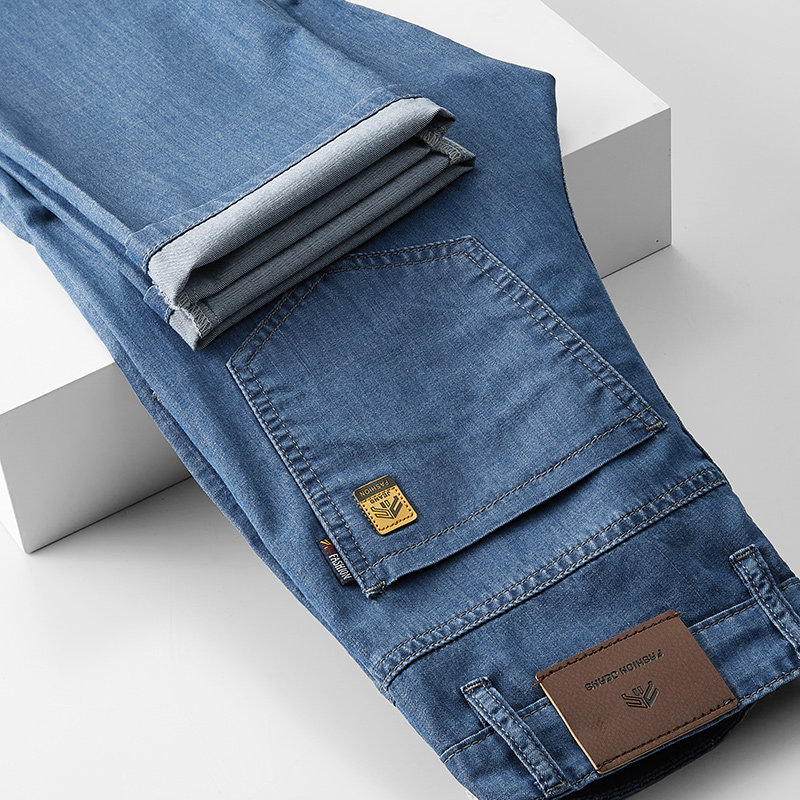 传棨拉链长裤夏季水洗牛仔裤