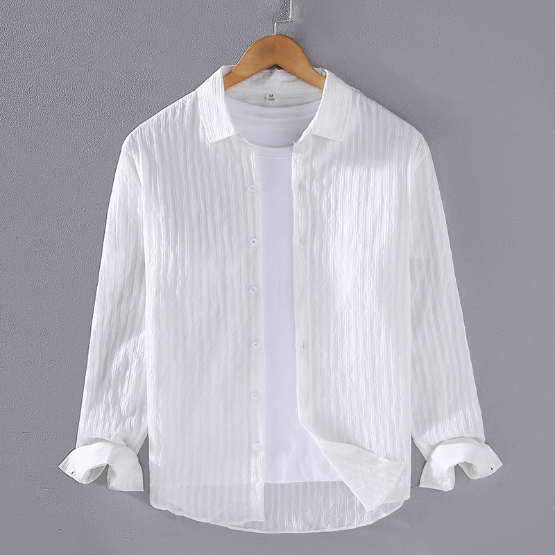 新款长袖衬衫男士春秋季百搭衬衣潮流时尚透气百搭纯色衬衫