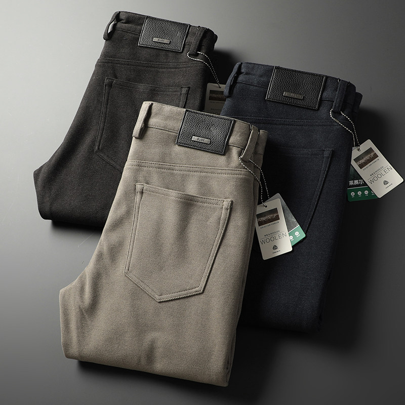 新款秋冬极简风高端羊毛内里薄绒直筒休闲裤男舒适质感长裤