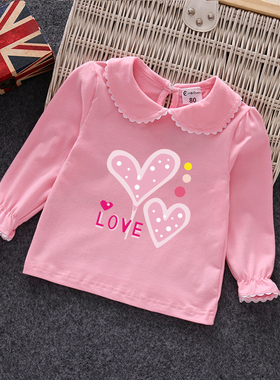 小仙娃娃童装女童娃娃领长袖T恤纯棉宝宝白色打底衫2025儿童上衣