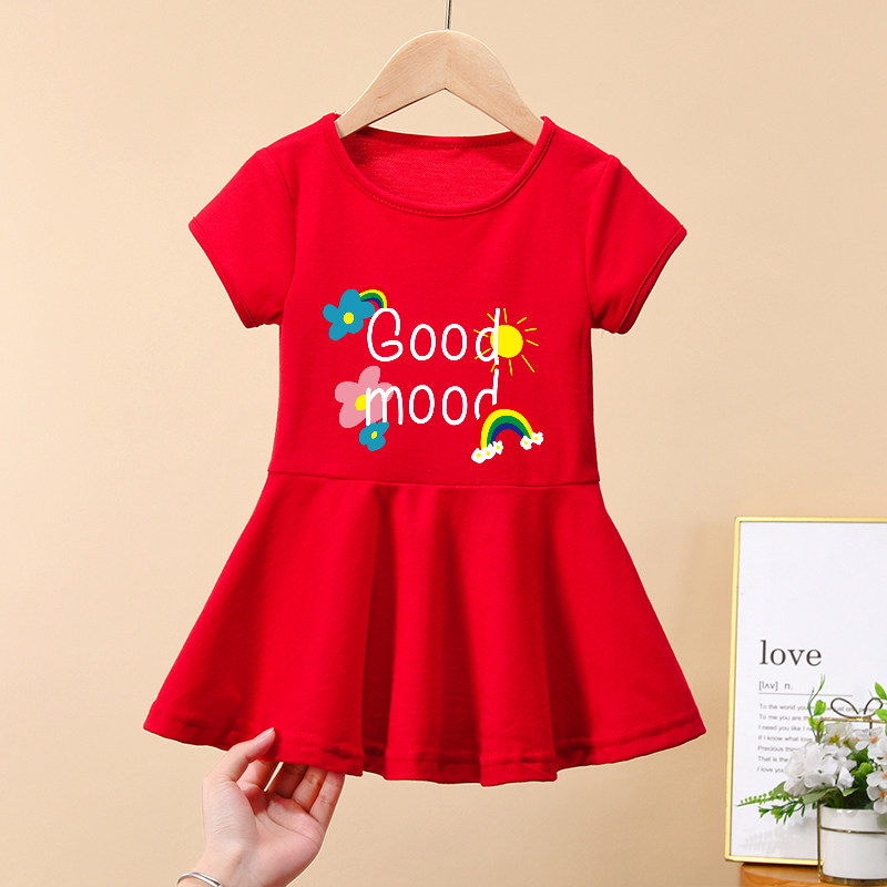 儿童卡通连衣裙2024女宝t恤短袖裙子女童夏装裙弹力清凉洋气童装