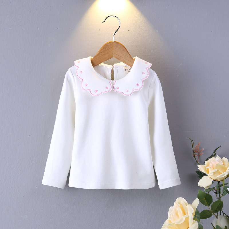 女宝宝新款翻领婴儿白色长袖t恤