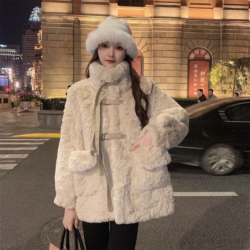 冬季韩版小个子宽松加厚羊羔毛外短外套