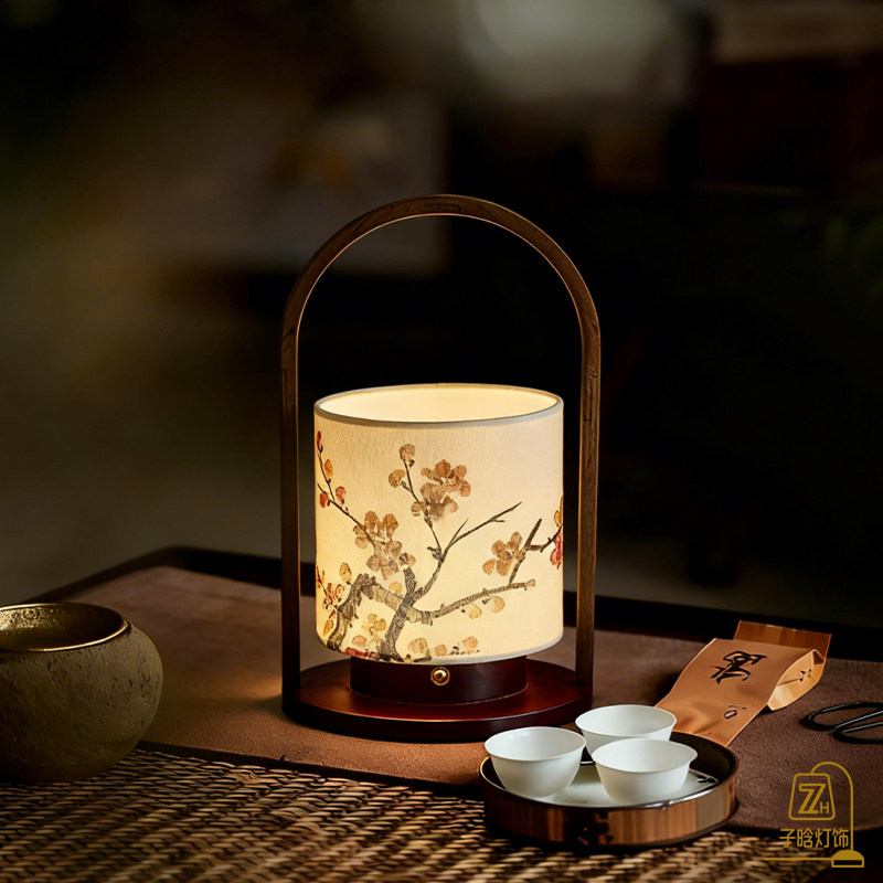 宋代美学新中式复古手绘氛围装饰灯茶室禅意书房卧室床头手提台灯