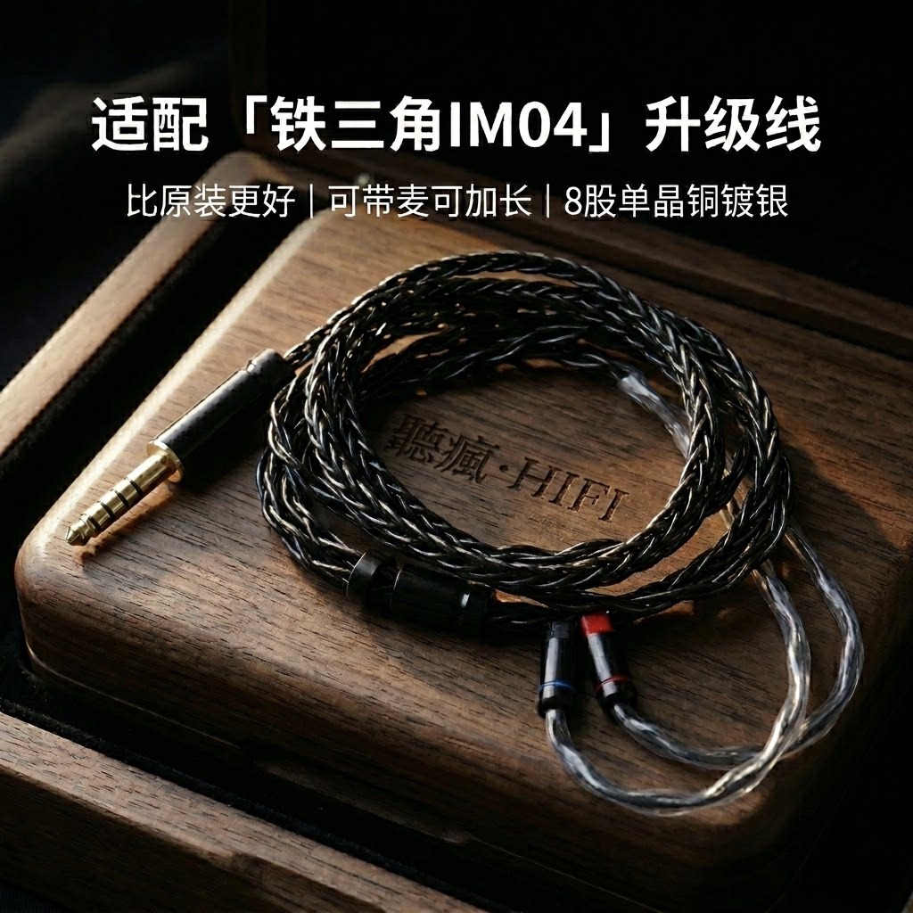 适配铁三角im04耳机升级线带麦im专用插针4.4软八股可加长TYPE C