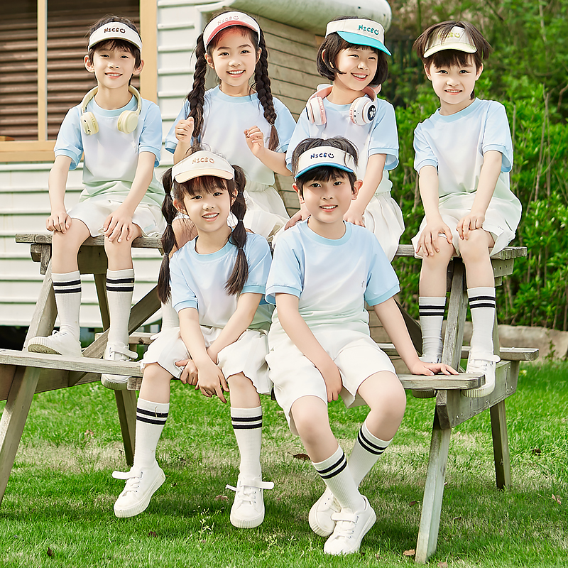 幼儿园园服夏装速干渐变小学生班服夏季短袖运动服六一儿童演出服