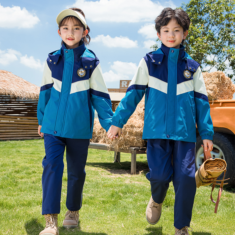 儿童冲锋衣校服套装小学生班服蓝色运动服幼儿园园服秋冬装三件套