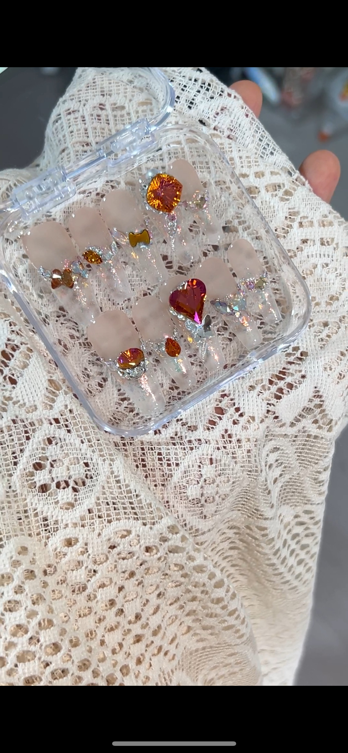 橘色系手工定制穿戴甲高级感显白美甲成品API全华子