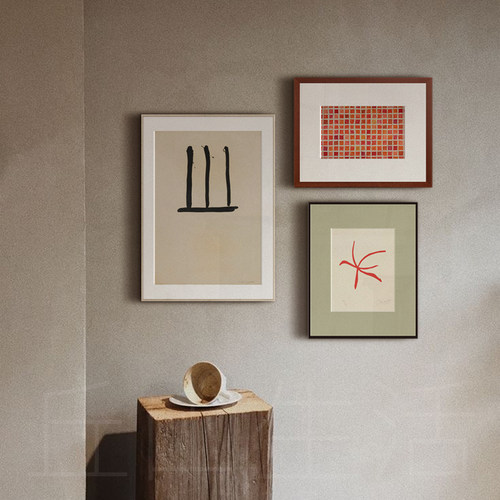 丘山生活小众艺术抽象挂画组合侘寂风格装饰画民宿酒店餐厅中古风