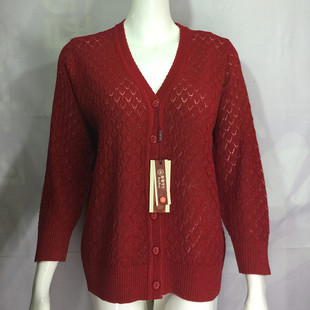 夏季 中老年女装春秋装薄款长袖镂空外套   大码妈妈装针织衫毛衣