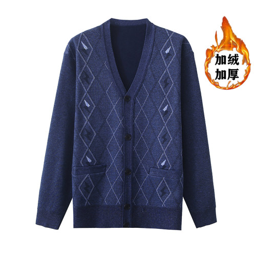 秋冬爸爸装加绒加厚开衫长袖毛衣