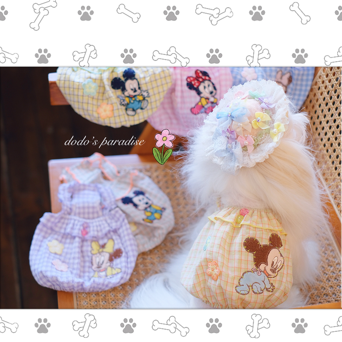 25年新夏款宠物猫狗衣服小型犬约克夏卡通米奇刺绣吊带南瓜泡泡裙