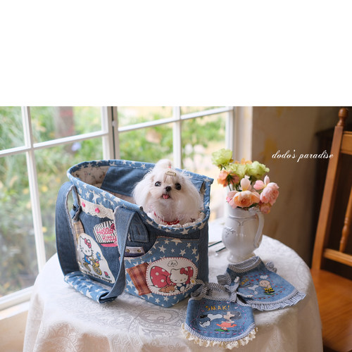 25年新款猫狗宠物包泰迪约克夏牛仔单肩手提外出包狗袋HelloKitty