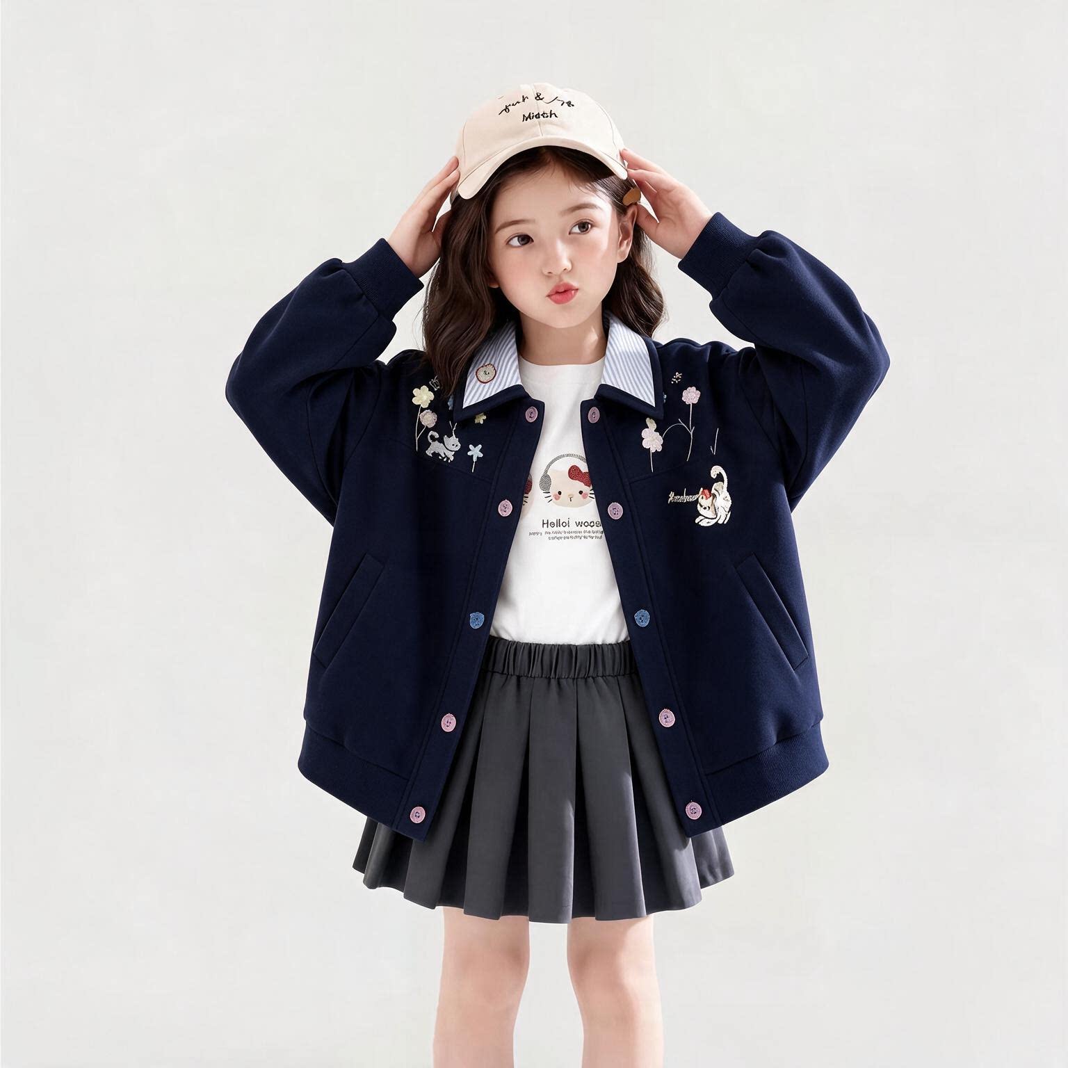 2026春秋女童刺绣棒球服洋气