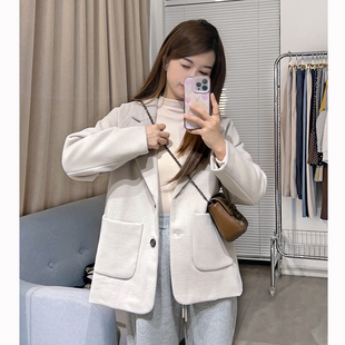 150小个子百搭休闲西装领毛呢外套短款长袖加厚呢子大衣女装冬