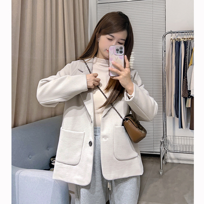 呢料毛呢短款长袖西装领外套