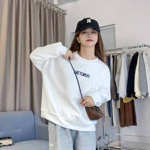 150小个子百搭重磅纯棉加厚加绒圆领宽松刺绣长袖女装卫衣秋冬