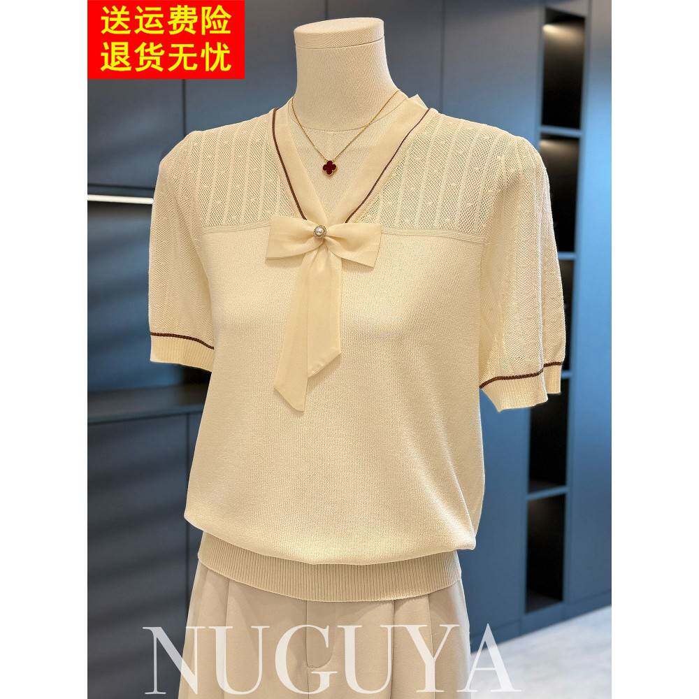 时尚的年轻母亲的针织品妇女短袖2025夏季新上衣减少中年t恤