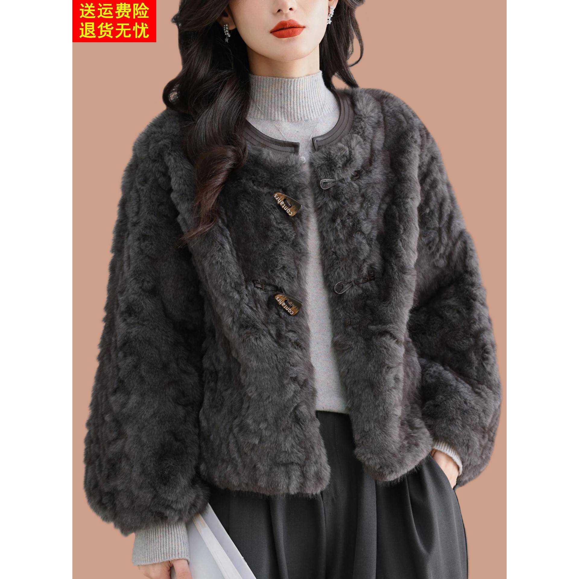 短款小香风高级灰皮毛一体2025新款爆款水貂绒毛毛海宁皮草外套女