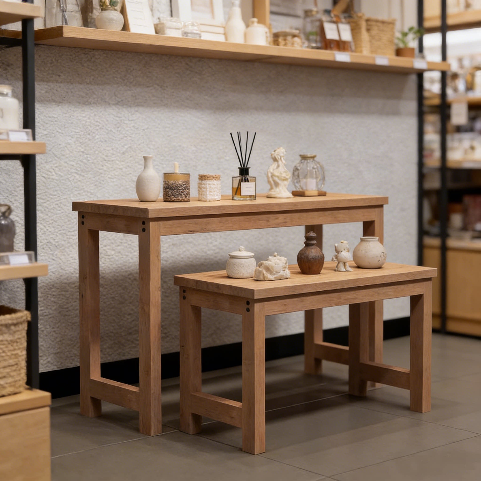 实木服装店展示架落地式复古高低流水台橱窗展示台桌包包架中岛架