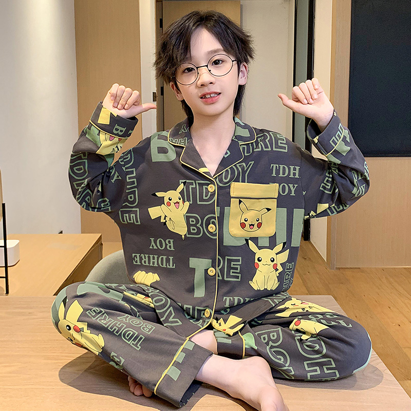 男童睡衣冬季薄款纯棉长袖