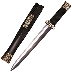 泉字号汉王短剑扁柄铜装小刀剑龙泉汉剑宝剑花纹钢烧刃唐剑未开刃