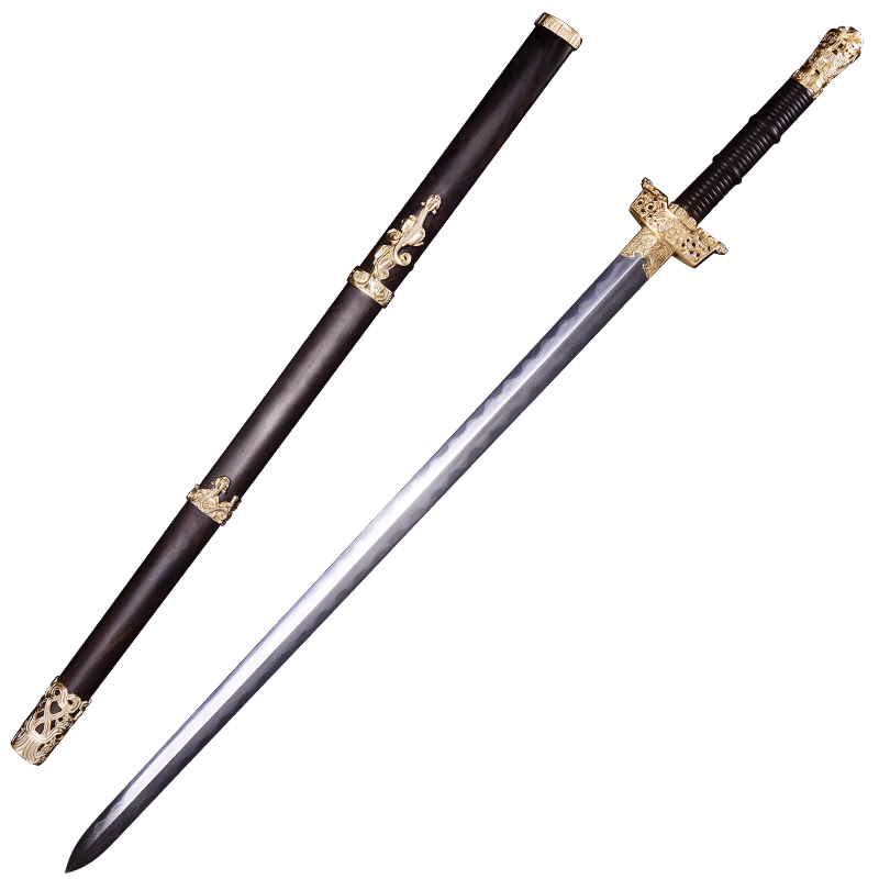 龙泉市泉字号宝剑碧血剑螭虎龙纹黄铜一体手工羽毛纹长汉剑未开刃