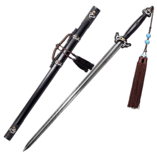 瓦面天星纹银龙剑鎏金银铜件檀木鞘龙泉手工清剑泉字号宝剑未开刃