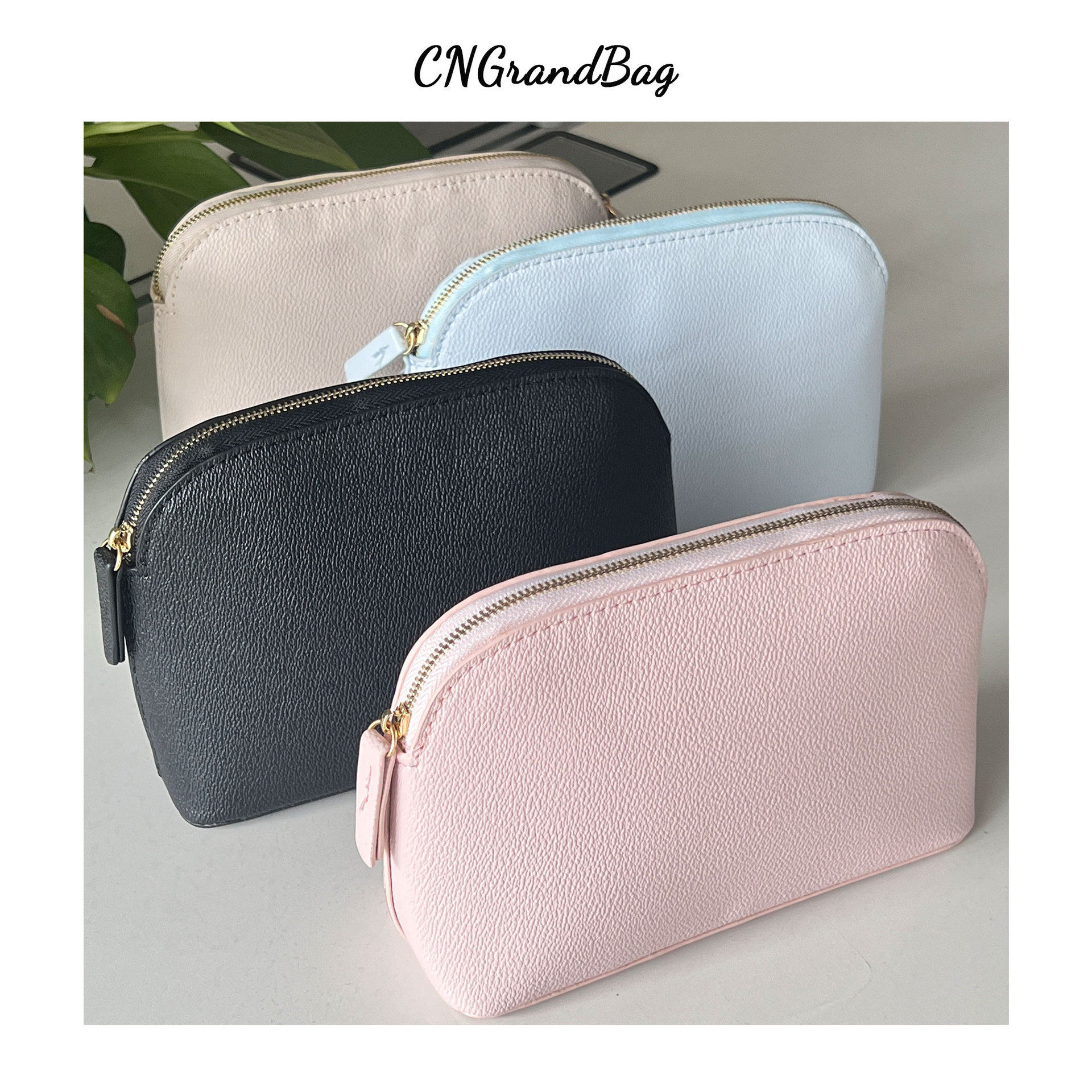 新款皮革化妆品收纳袋专柜经典简约贝壳手拿包旅行洗漱包可定制