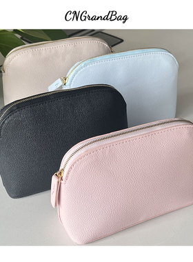 新款皮革化妆品收纳袋专柜经典简约贝壳手拿包旅行洗漱包可定制